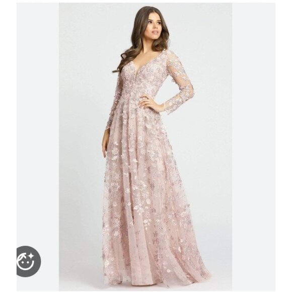 Mac Duggal Dresses & Skirts - Mac Duggal 70224 Dress Womens 2 Pink Embroidered Sequin Long Sleeve Maxi Gown